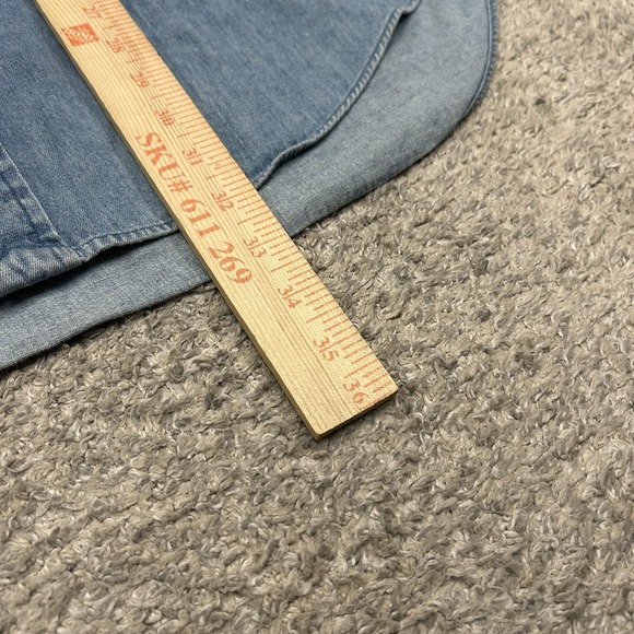 Vintage Polo Ralph Lauren Denim Band Collar Shirt Mens Large Cotton Long Sleeve - Picture 7 of 8